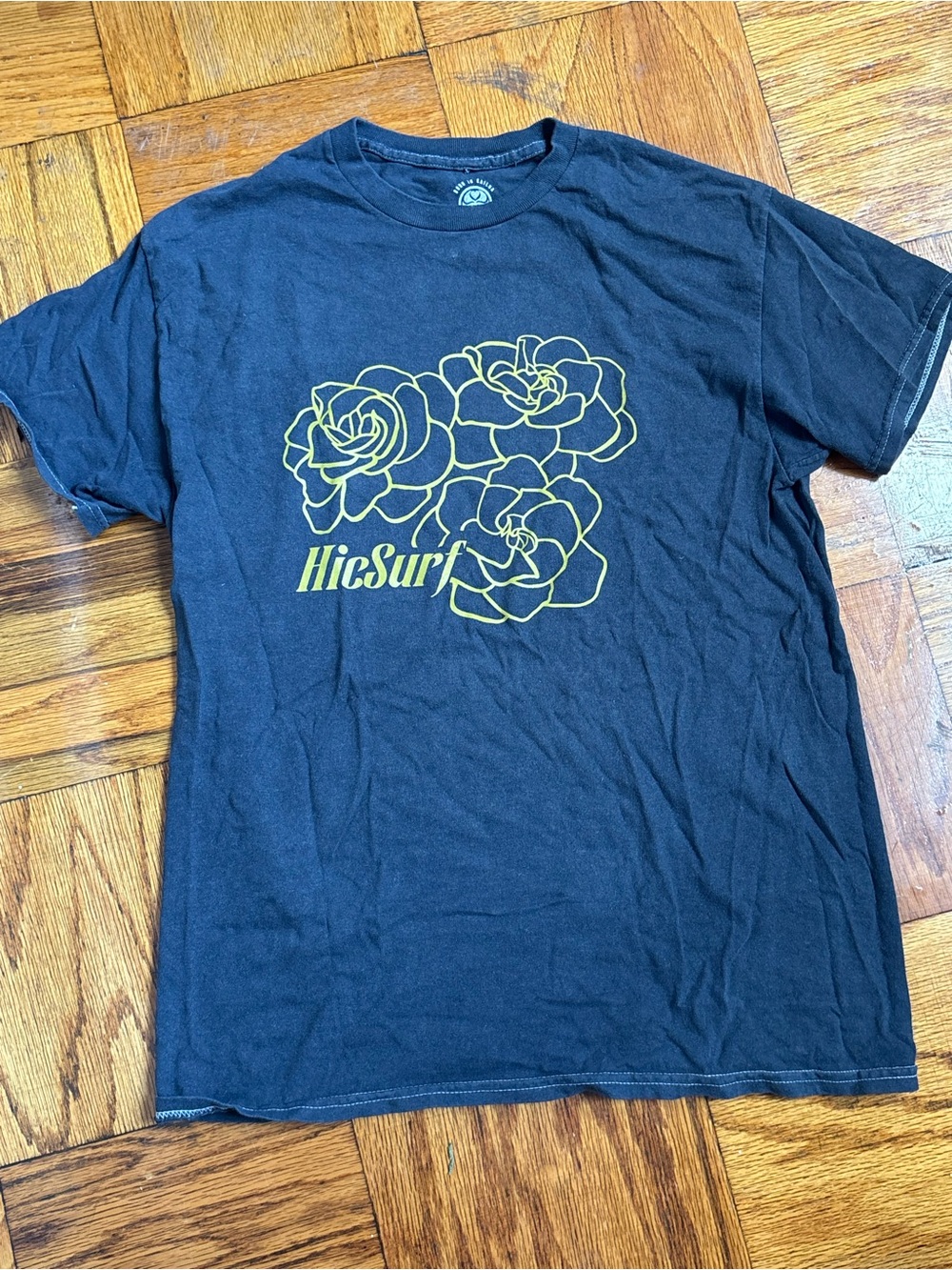 HiSurf Black Tee with Yellow Floral Graphic